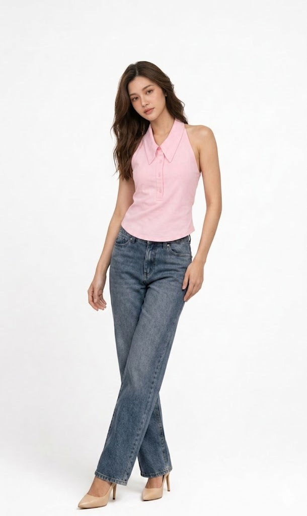 Halter Elegant Pink Shirt