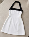Minimal White & Black Halter Mini Dress – Elegant Summer Look